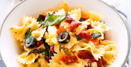 Cold Pasta with Sun-Dried Tomatoes, Roasted Peppers and Olives