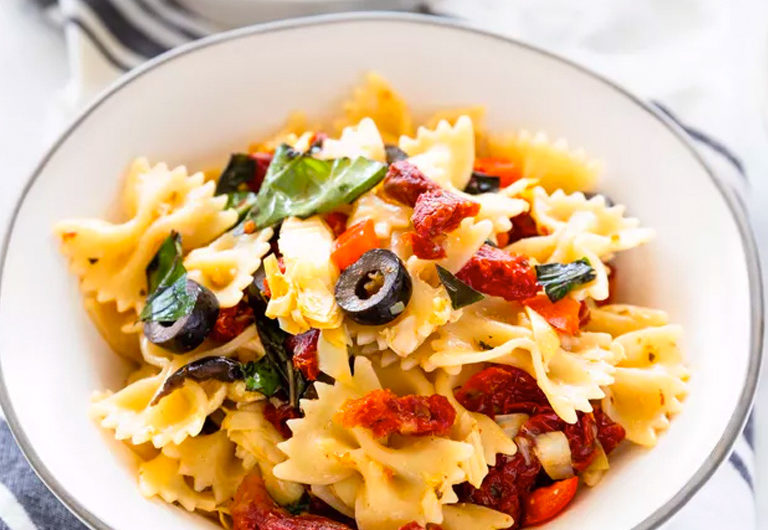 Cold Pasta with Sun-Dried Tomatoes, Roasted Peppers and Olives